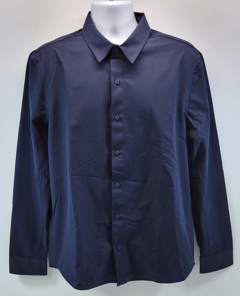 F3) True Classic Navy Blue Commuter Long Sleeve Button Up Shirt Men Large
